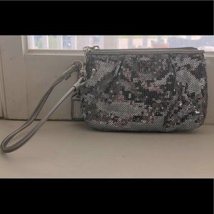 Coach silver sparkle wristlet
